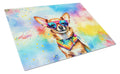 Chihuahua Hippie Dawg Cutting Board Tempered Glass Kitchen Cutting Surface, Heat Resistant Chopping, Non-Slip Feet, Food Prep & Serving