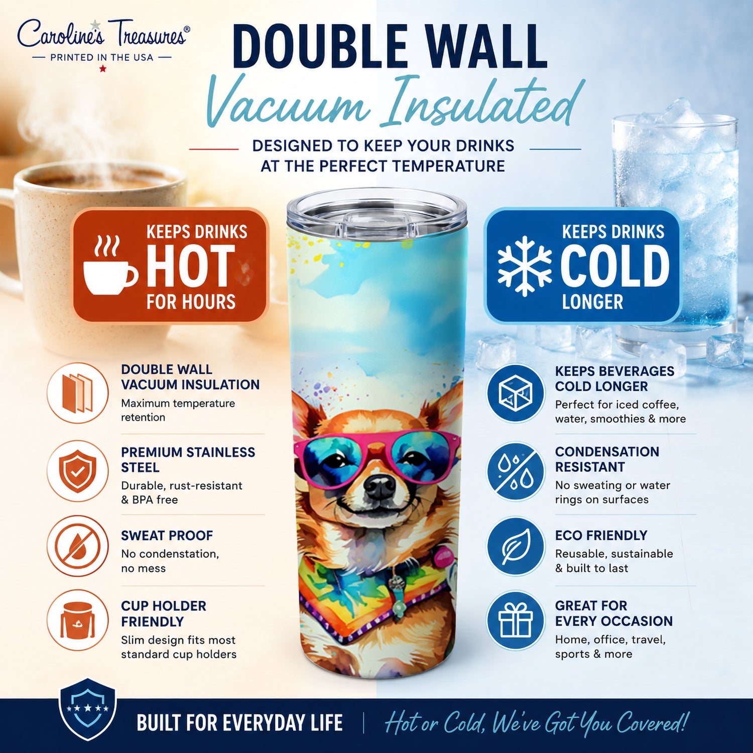 Chihuahua Hippie Dawg Stainless Steel Skinny Tumbler 20 oz Vacuum Double Walled Reusable Insulated Travel Cup