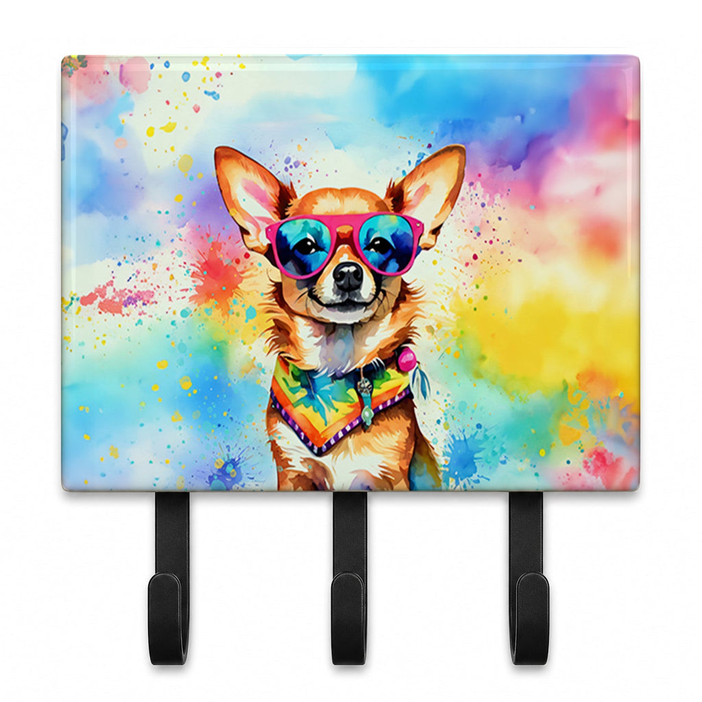 Chihuahua Hippie Dawg Leash or Key Holder Wall Hooks, Coat Rack Wall Mount, for Hanging Keys, Towels, Aprons, Leashes
