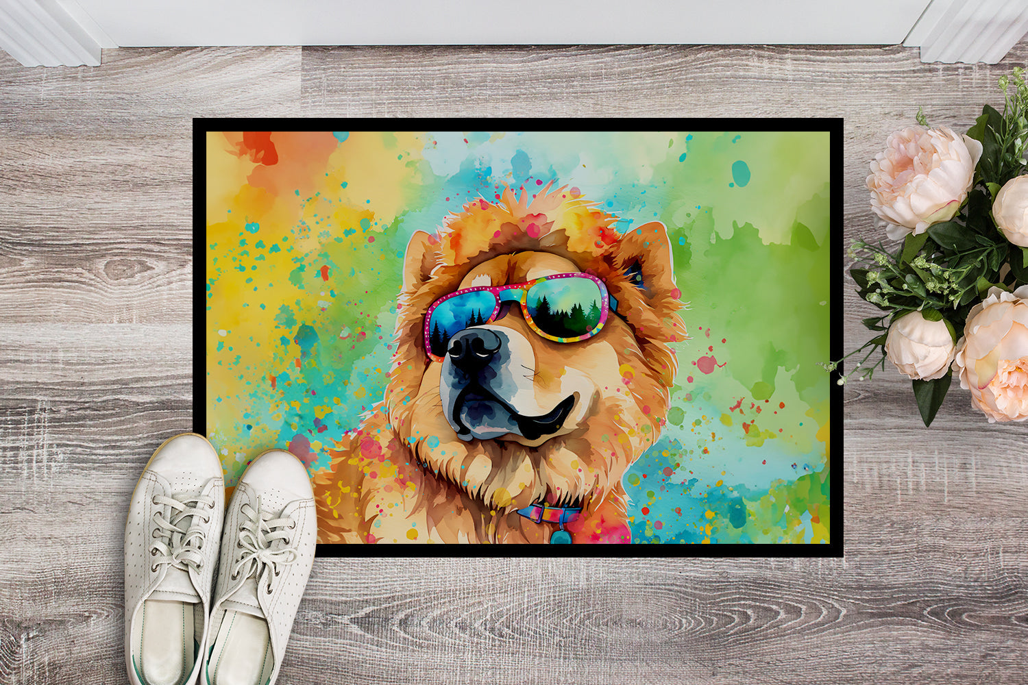 Chow Chow Hippie Dawg Doormat Indoor Outdoor 18H X 27W Front Door Mat Rugs for Entryway, Non Slip Washable