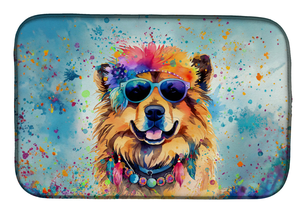 Chow Chow Hippie Dawg Dish Drying Mat Absorbent Dish Drying Mat Pad for Kitchen Counter Dish Drainer Mat for Countertop, 14 x 21", Multicolor