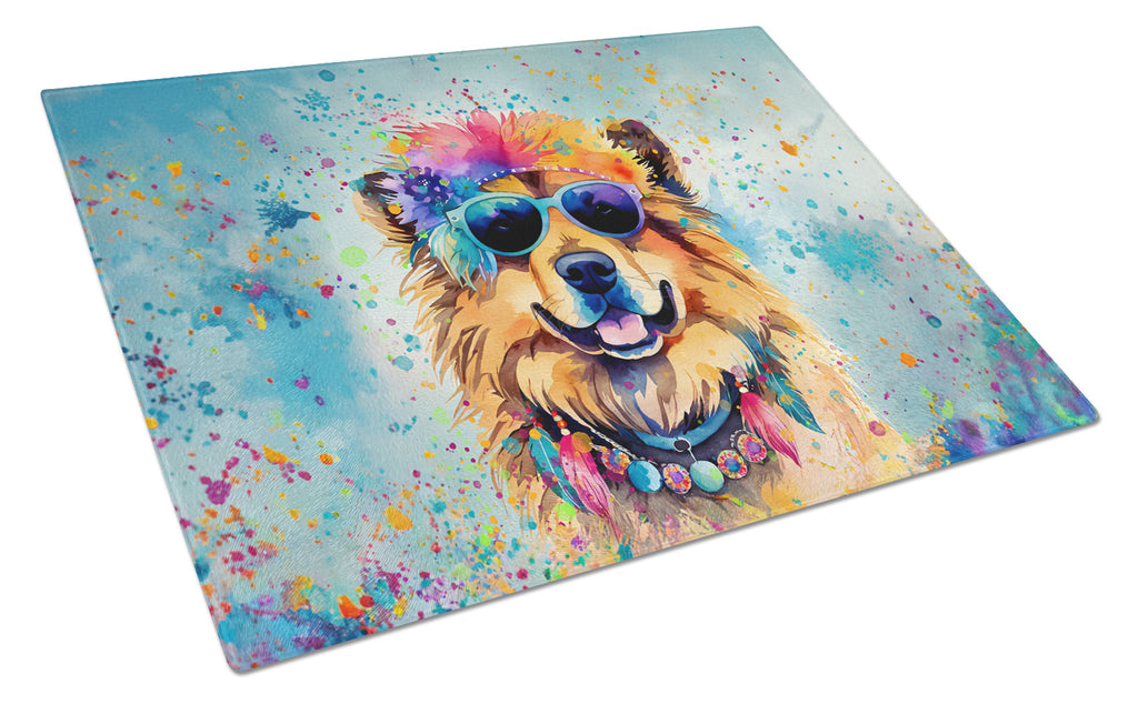 Chow Chow Hippie Dawg Cutting Board Tempered Glass Kitchen Cutting Surface, Heat Resistant Chopping, Non-Slip Feet, Food Prep & Serving