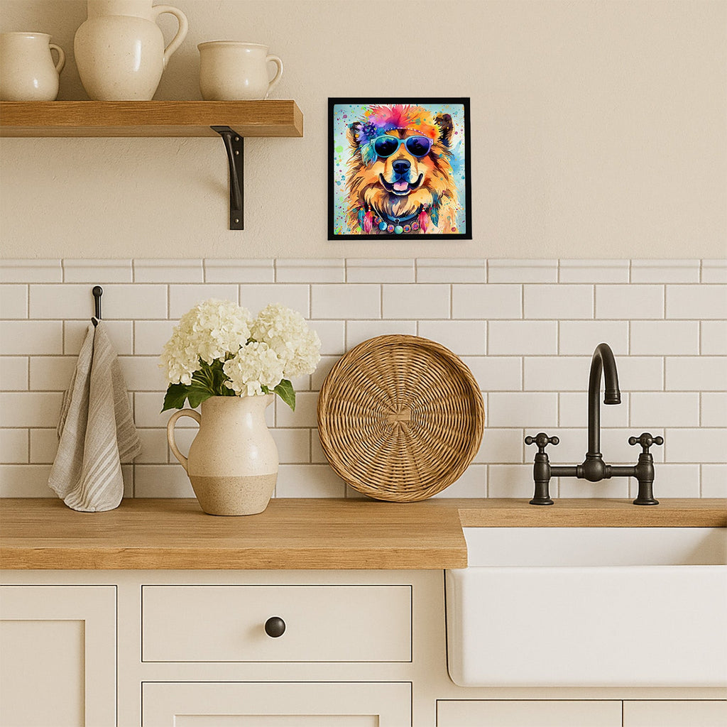 Chow Chow Hippie Dawg Framed Metal Print Bathroom, Kitchen, Office, Home Decor Wall Art Ready to Hang, Square, 8X8