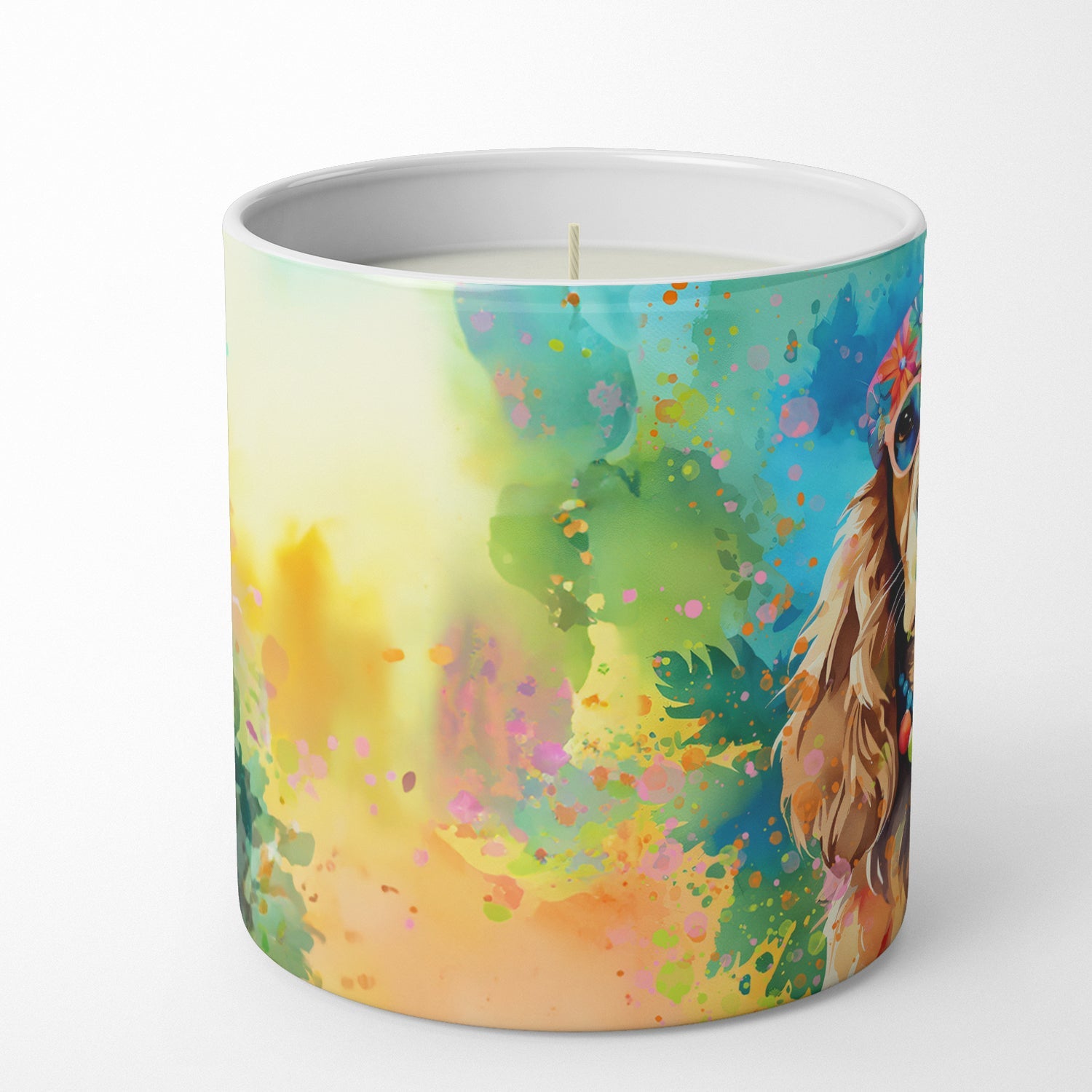 Cocker Spaniel Hippie Dawg Decorative Soy Candle Nature Soy Wax Essential Oil Home Decor Ideal for Bedroom Kitchen Bath Office Gift, 10 oz