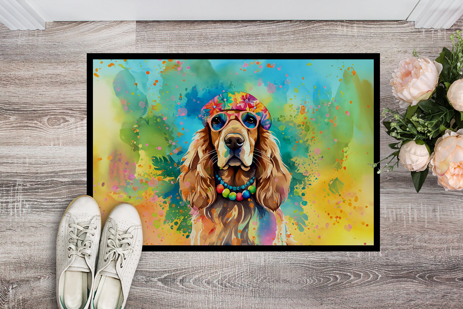 Cocker Spaniel Hippie Dawg Doormat Indoor Outdoor 18H X 27W Front Door Mat Rugs for Entryway, Non Slip Washable
