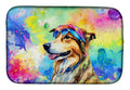 Collie Hippie Dawg Dish Drying Mat Absorbent Dish Drying Mat Pad for Kitchen Counter Dish Drainer Mat for Countertop, 14 x 21", Multicolor