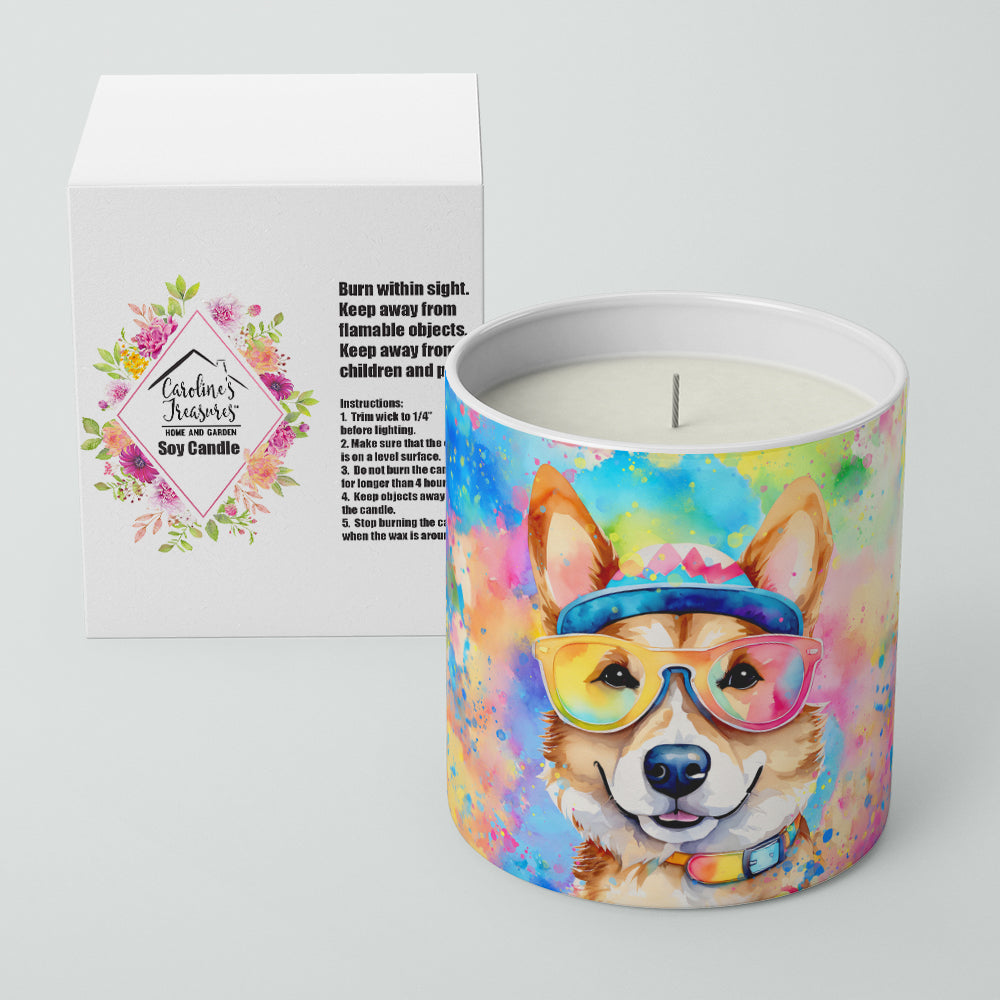 Corgi Hippie Dawg Decorative Soy Candle Nature Soy Wax Essential Oil Home Decor Ideal for Bedroom Kitchen Bath Office Gift, 10 oz