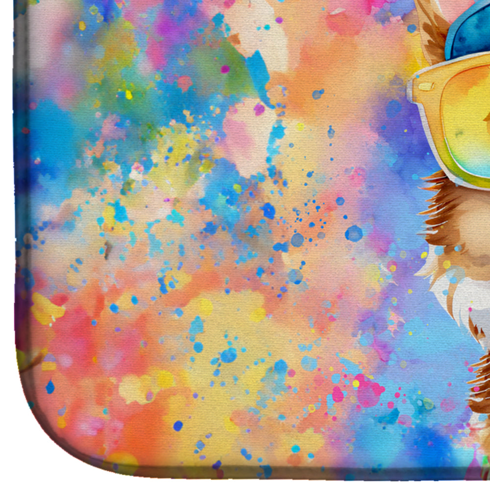 Corgi Hippie Dawg Dish Drying Mat Absorbent Dish Drying Mat Pad for Kitchen Counter Dish Drainer Mat for Countertop, 14 x 21", Multicolor