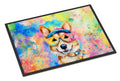 Corgi Hippie Dawg Doormat Indoor Outdoor 24H X 36W Front Door Mat Rugs for Entryway, Non Slip Washable Low Pile,