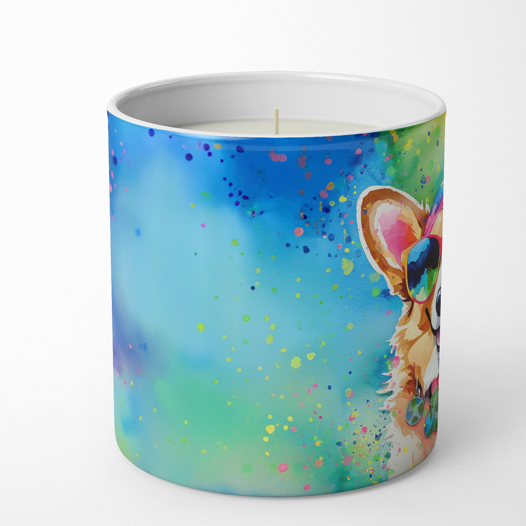 Corgi Hippie Dawg Decorative Soy Candle Nature Soy Wax Essential Oil Home Decor Ideal for Bedroom Kitchen Bath Office Gift, 10 oz