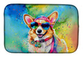 Corgi Hippie Dawg Dish Drying Mat Absorbent Dish Drying Mat Pad for Kitchen Counter Dish Drainer Mat for Countertop, 14 x 21", Multicolor