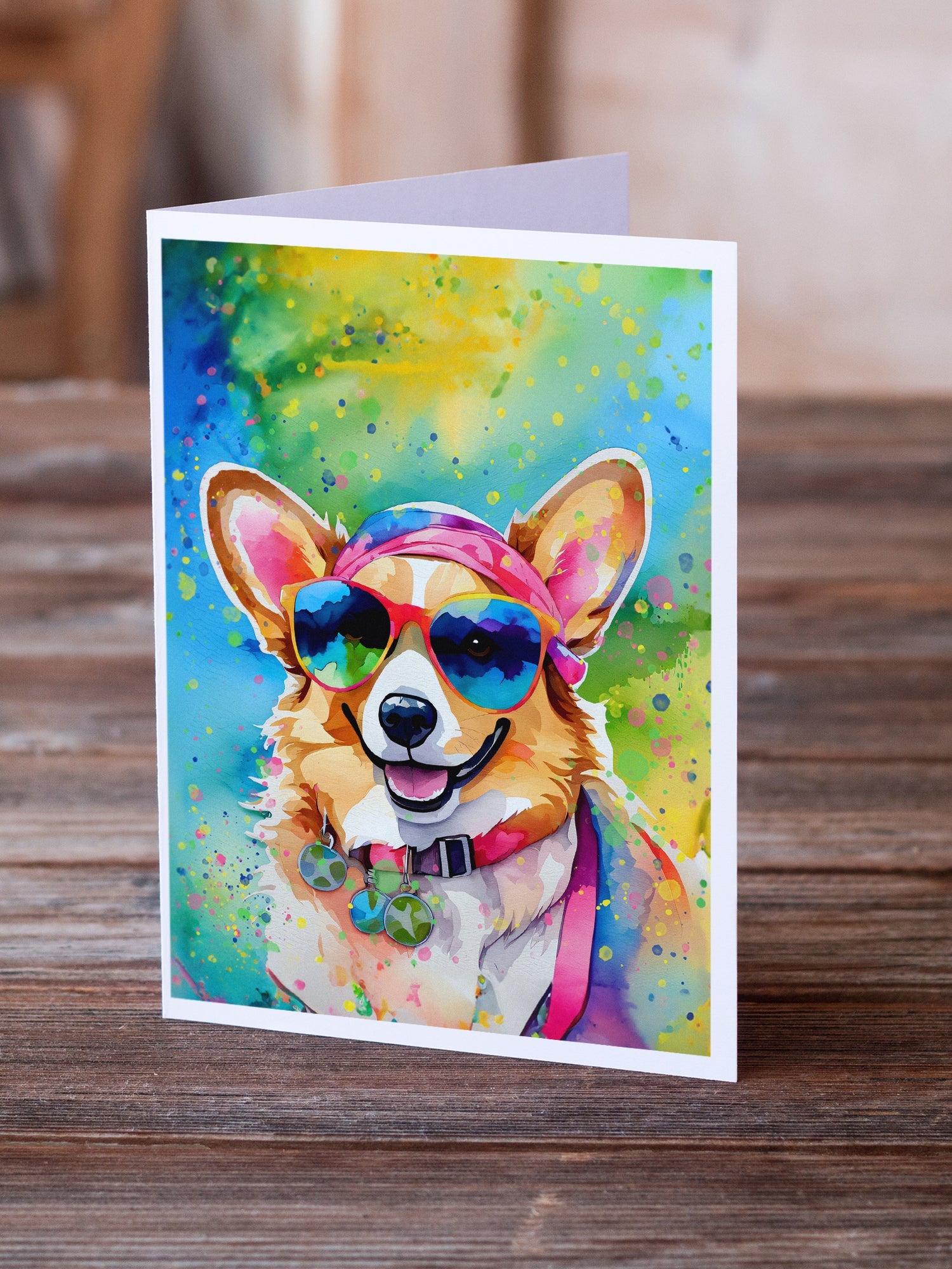 Corgi Hippie Dawg Greeting Cards Pack of 8 Blank Cards with Envelopes Whimsical A7 Size 5x7