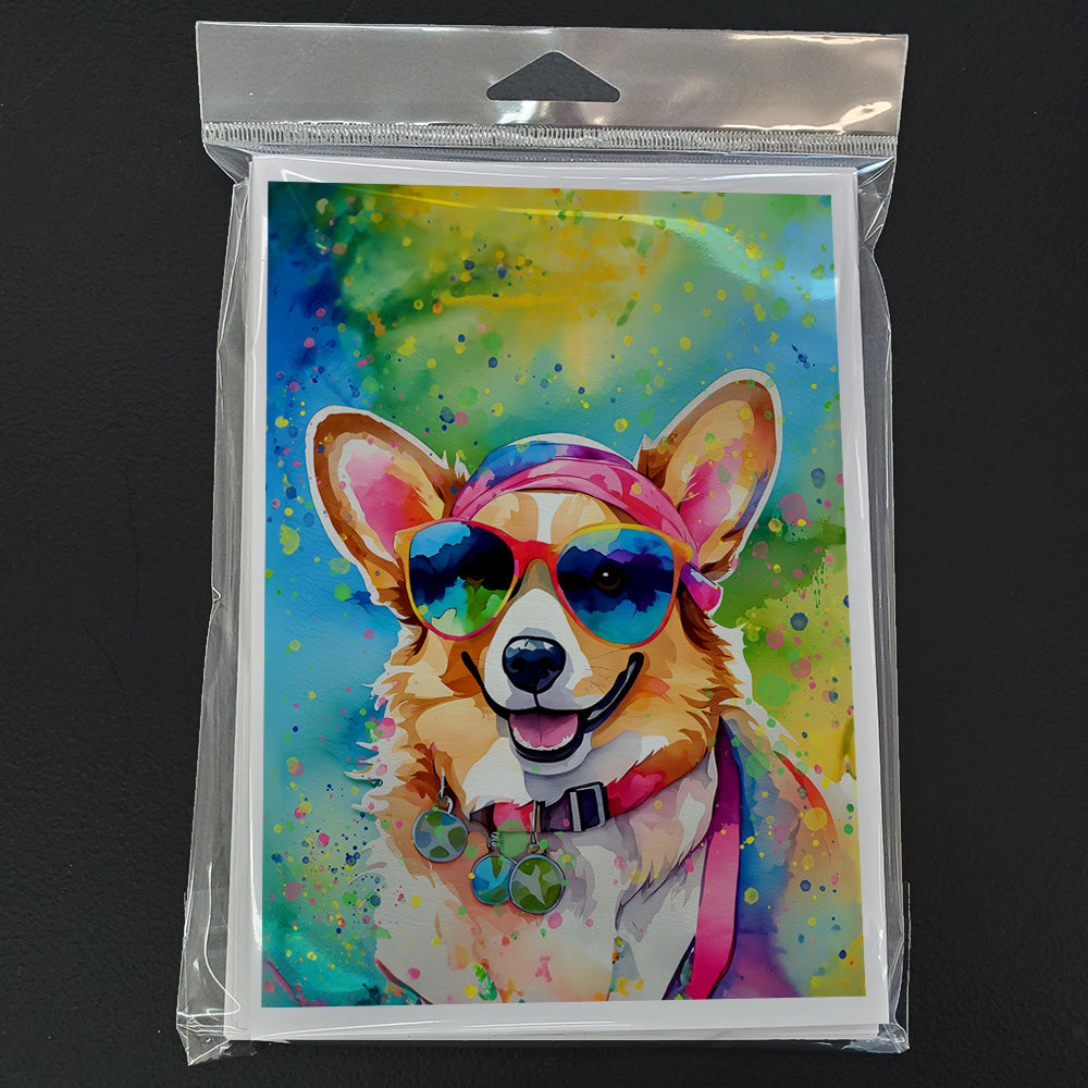Corgi Hippie Dawg Greeting Cards Pack of 8 Blank Cards with Envelopes Whimsical A7 Size 5x7