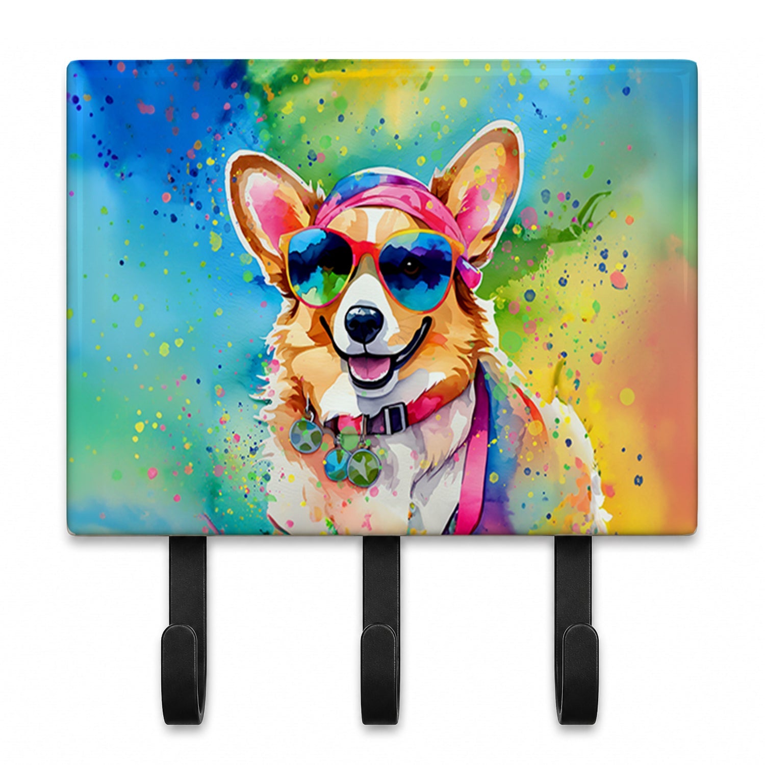 Corgi Hippie Dawg Leash or Key Holder Wall Hooks, Coat Rack Wall Mount, for Hanging Keys, Towels, Aprons, Leashes