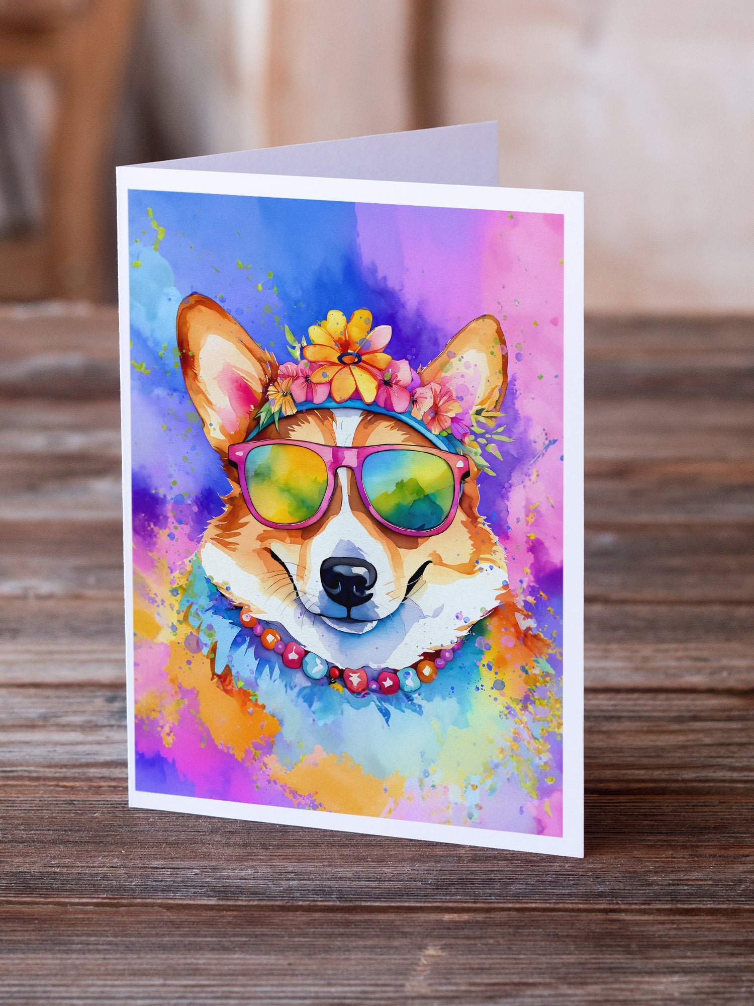 Corgi Hippie Dawg Greeting Cards Pack of 8 Blank Cards with Envelopes Whimsical A7 Size 5x7