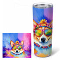 Corgi Hippie Dawg Stainless Steel Skinny Tumbler 20 oz Vacuum Double Walled Reusable Insulated Travel Cup