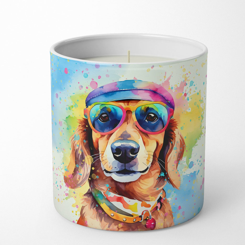 Dachshund Hippie Dawg Decorative Soy Candle Nature Soy Wax Essential Oil Home Decor Ideal for Bedroom Kitchen Bath Office Gift, 10 oz