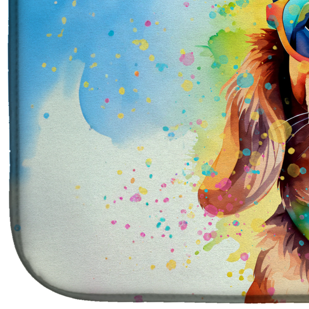 Dachshund Hippie Dawg Dish Drying Mat Absorbent Dish Drying Mat Pad for Kitchen Counter Dish Drainer Mat for Countertop, 14 x 21", Multicolor