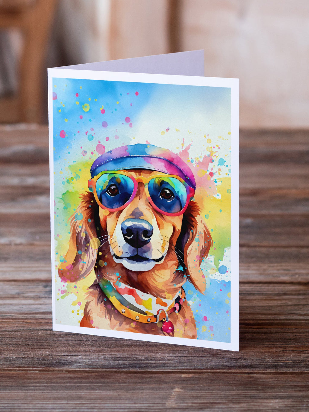 Dachshund Hippie Dawg Greeting Cards Pack of 8 Blank Cards with Envelopes Whimsical A7 Size 5x7