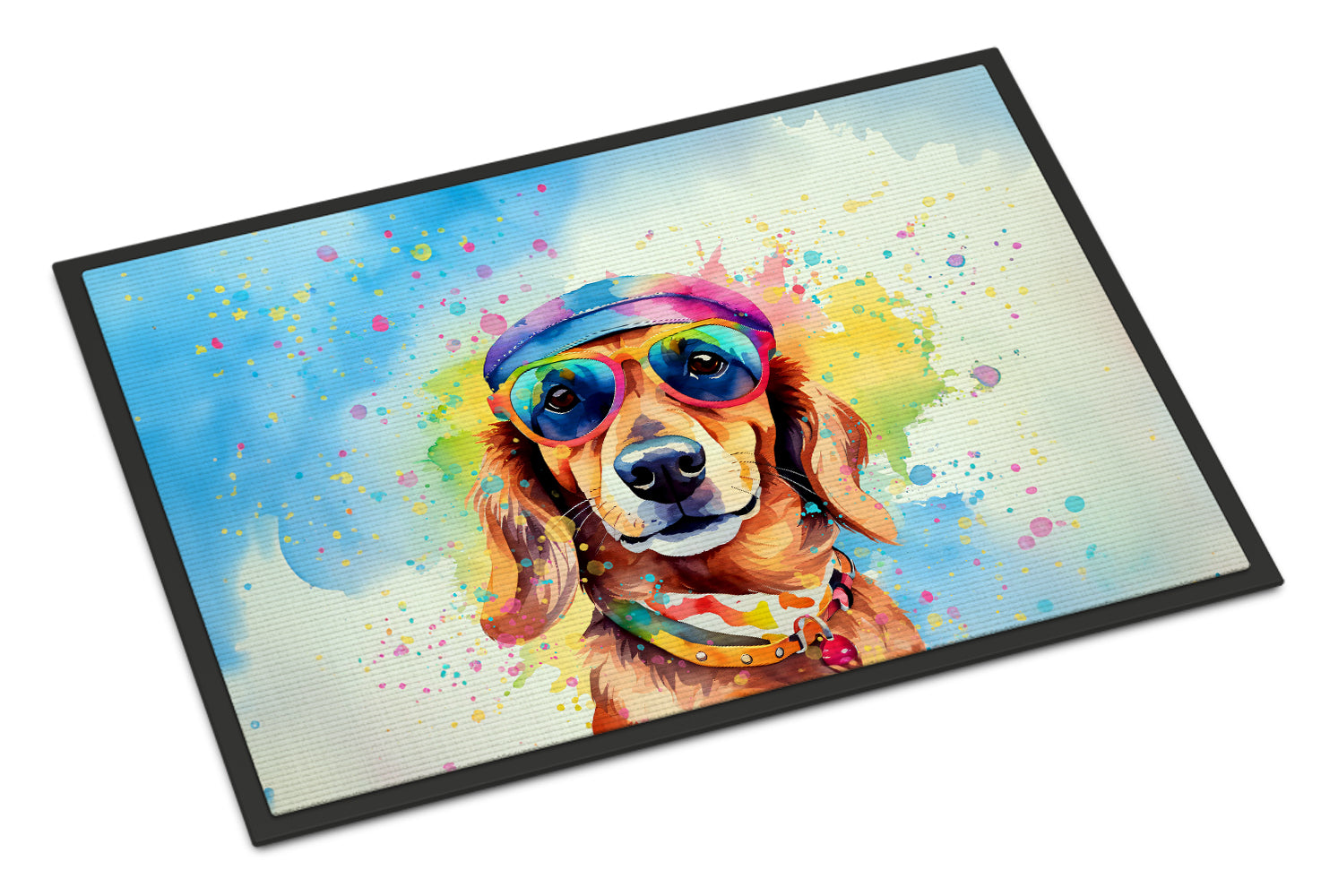 Dachshund Hippie Dawg Doormat Indoor Outdoor 24H X 36W Front Door Mat Rugs for Entryway, Non Slip Washable Low Pile,