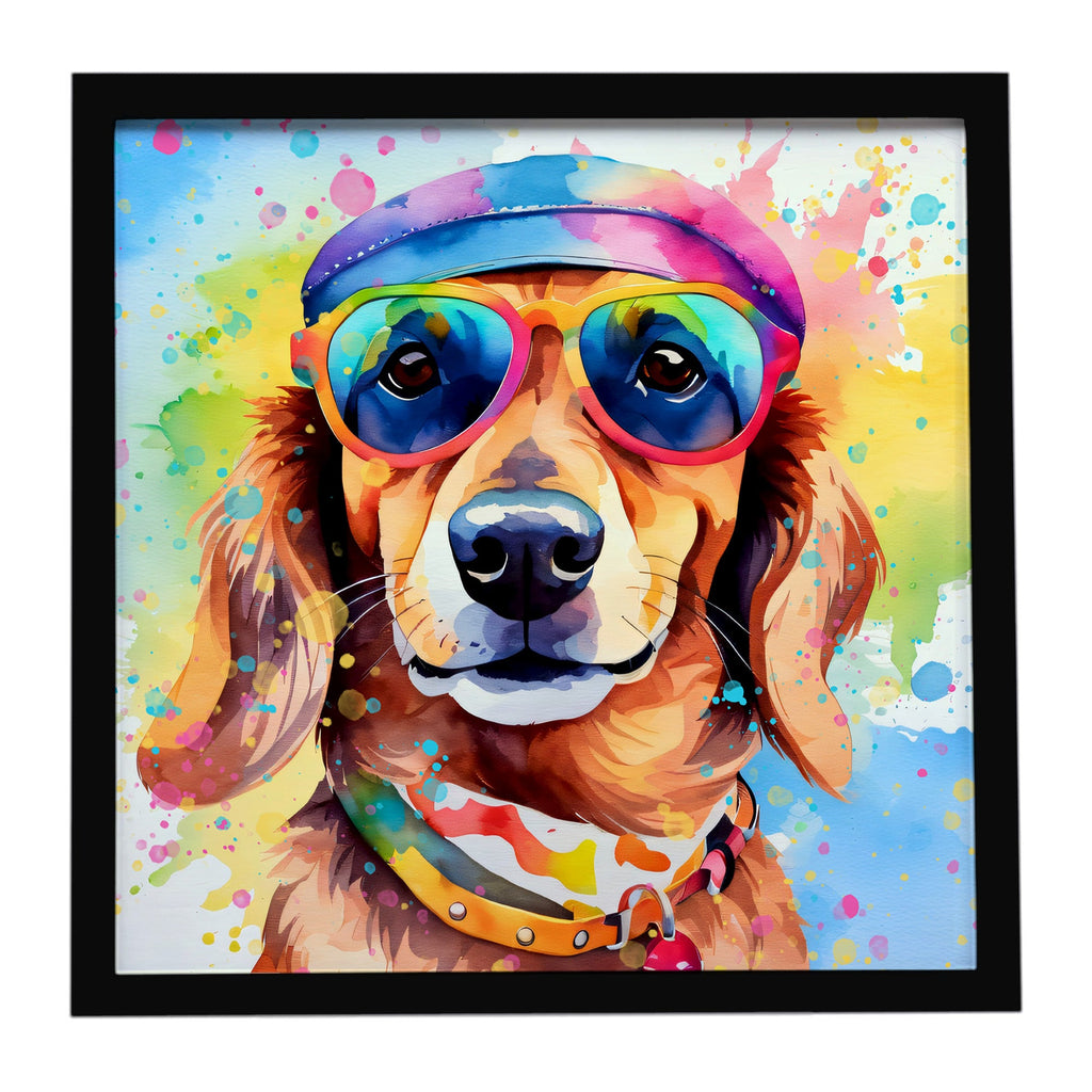 Dachshund Hippie Dawg Framed Metal Print Bathroom, Kitchen, Office, Home Decor Wall Art Ready to Hang, Square, 8X8