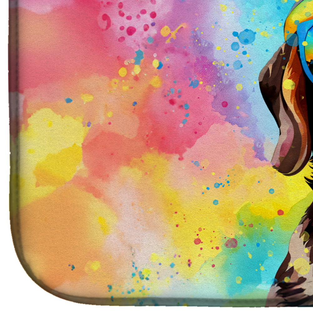 Dachshund Hippie Dawg Dish Drying Mat Absorbent Dish Drying Mat Pad for Kitchen Counter Dish Drainer Mat for Countertop, 14 x 21", Multicolor