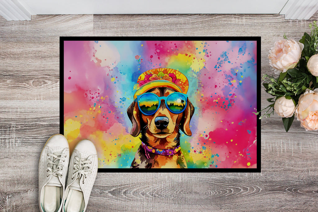 Dachshund Hippie Dawg Doormat Indoor Outdoor 24H X 36W Front Door Mat Rugs for Entryway, Non Slip Washable Low Pile,