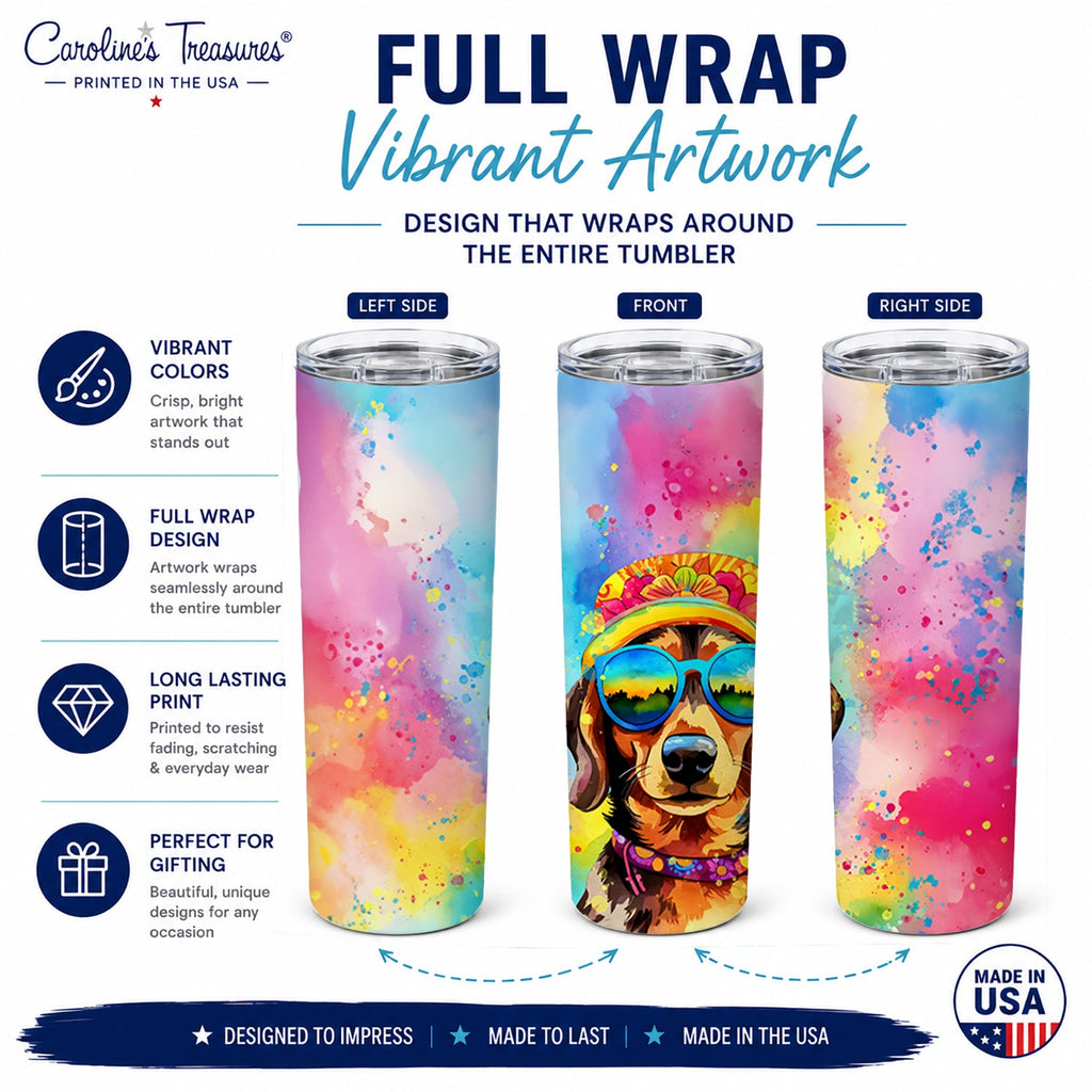 Dachshund Hippie Dawg Stainless Steel Skinny Tumbler 20 oz Vacuum Double Walled Reusable Insulated Travel Cup