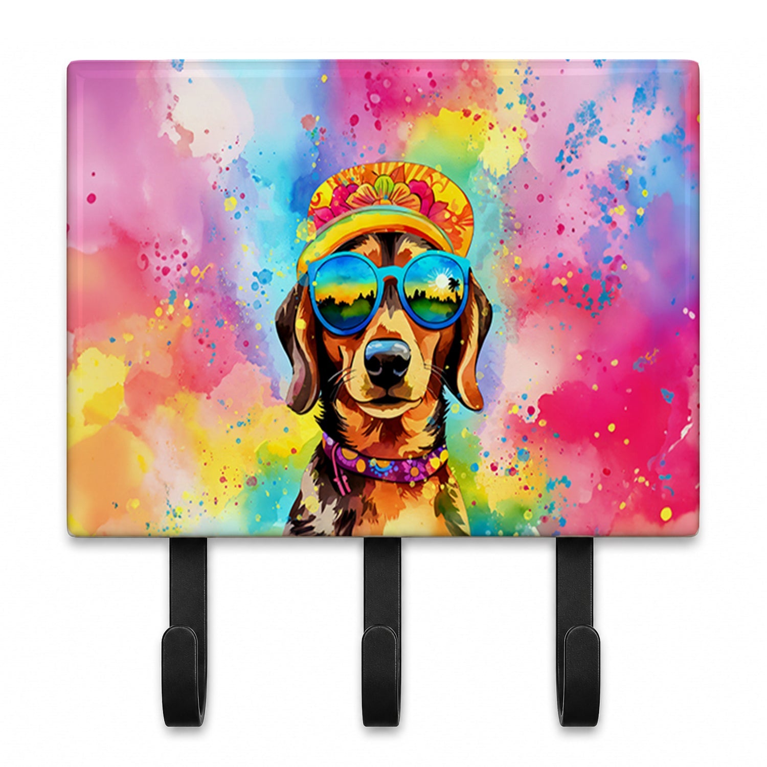 Dachshund Hippie Dawg Leash or Key Holder Wall Hooks, Coat Rack Wall Mount, for Hanging Keys, Towels, Aprons, Leashes