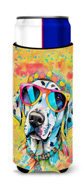 Dalmatian Hippie Dawg Slim Can Hugger , Insulated Foam Hugger for 12 oz Slim Cans, Beer Bottles & Water Bottles, Printed in USA