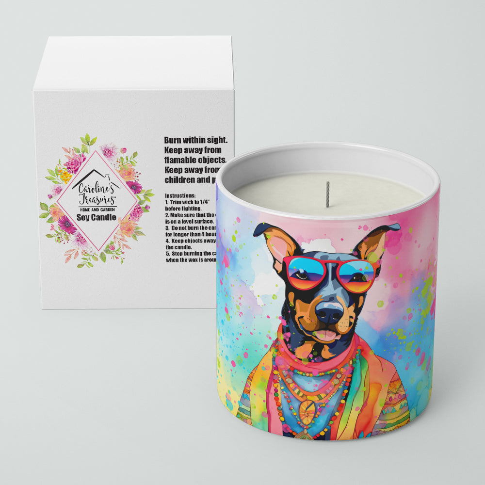 Doberman Pinscher Hippie Dawg Decorative Soy Candle Nature Soy Wax Essential Oil Home Decor Ideal for Bedroom Kitchen Bath Office Gift, 10 oz