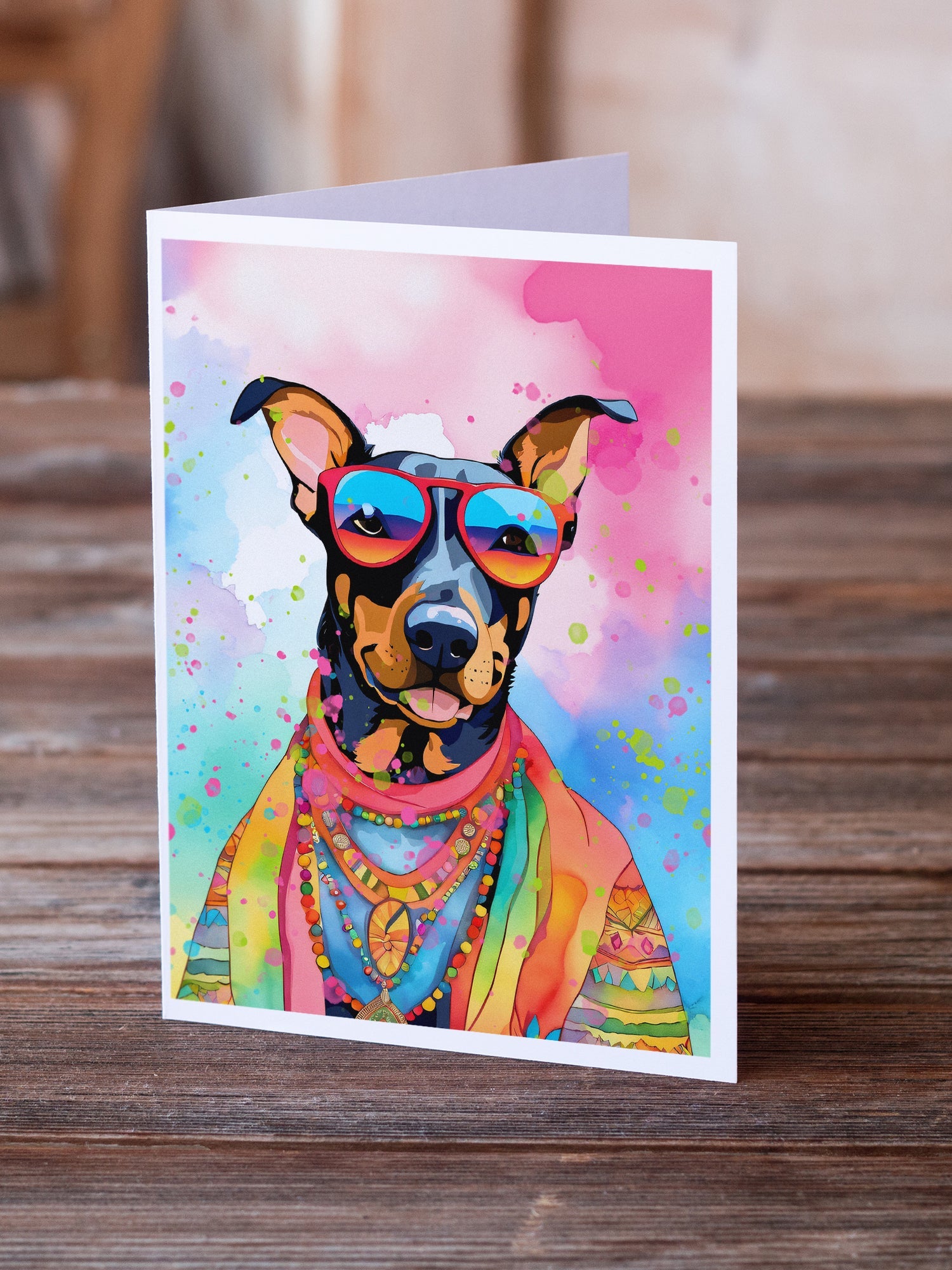 Doberman Pinscher Hippie Dawg Greeting Cards Pack of 8 Blank Cards with Envelopes Whimsical A7 Size 5x7