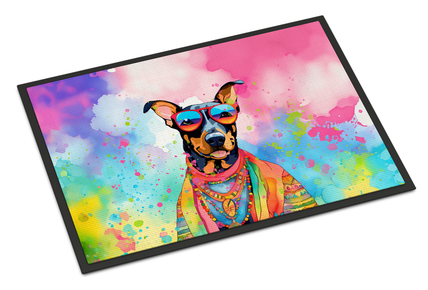 Doberman Pinscher Hippie Dawg Doormat Indoor Outdoor 18H X 27W Front Door Mat Rugs for Entryway, Non Slip Washable