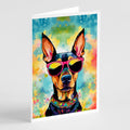 Doberman Pinscher Hippie Dawg Greeting Cards Pack of 8 Blank Cards with Envelopes Whimsical A7 Size 5x7