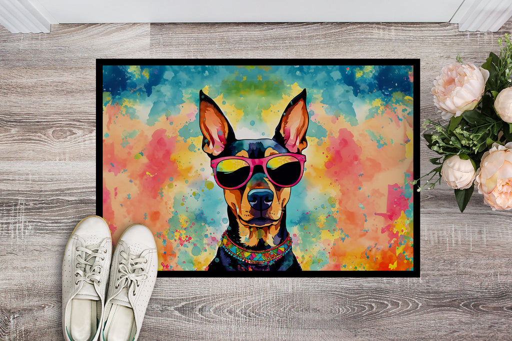 Doberman Pinscher Hippie Dawg Doormat Indoor Outdoor 24H X 36W Front Door Mat Rugs for Entryway, Non Slip Washable Low Pile,