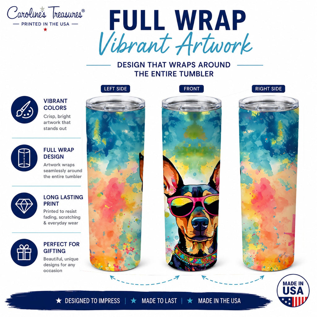 Doberman Pinscher Hippie Dawg Stainless Steel Skinny Tumbler 20 oz Vacuum Double Walled Reusable Insulated Travel Cup