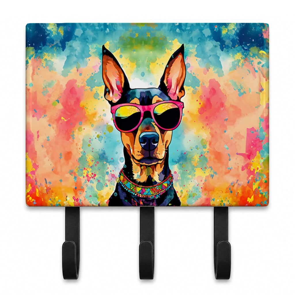 Doberman Pinscher Hippie Dawg Leash or Key Holder Wall Hooks, Coat Rack Wall Mount, for Hanging Keys, Towels, Aprons, Leashes