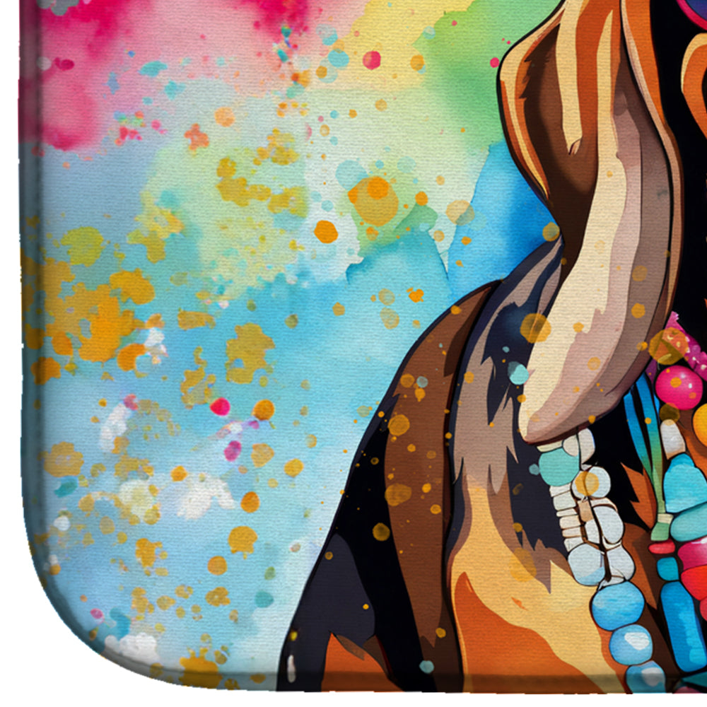 Doberman Pinscher Hippie Dawg Dish Drying Mat Absorbent Dish Drying Mat Pad for Kitchen Counter Dish Drainer Mat for Countertop, 14 x 21", Multicolor