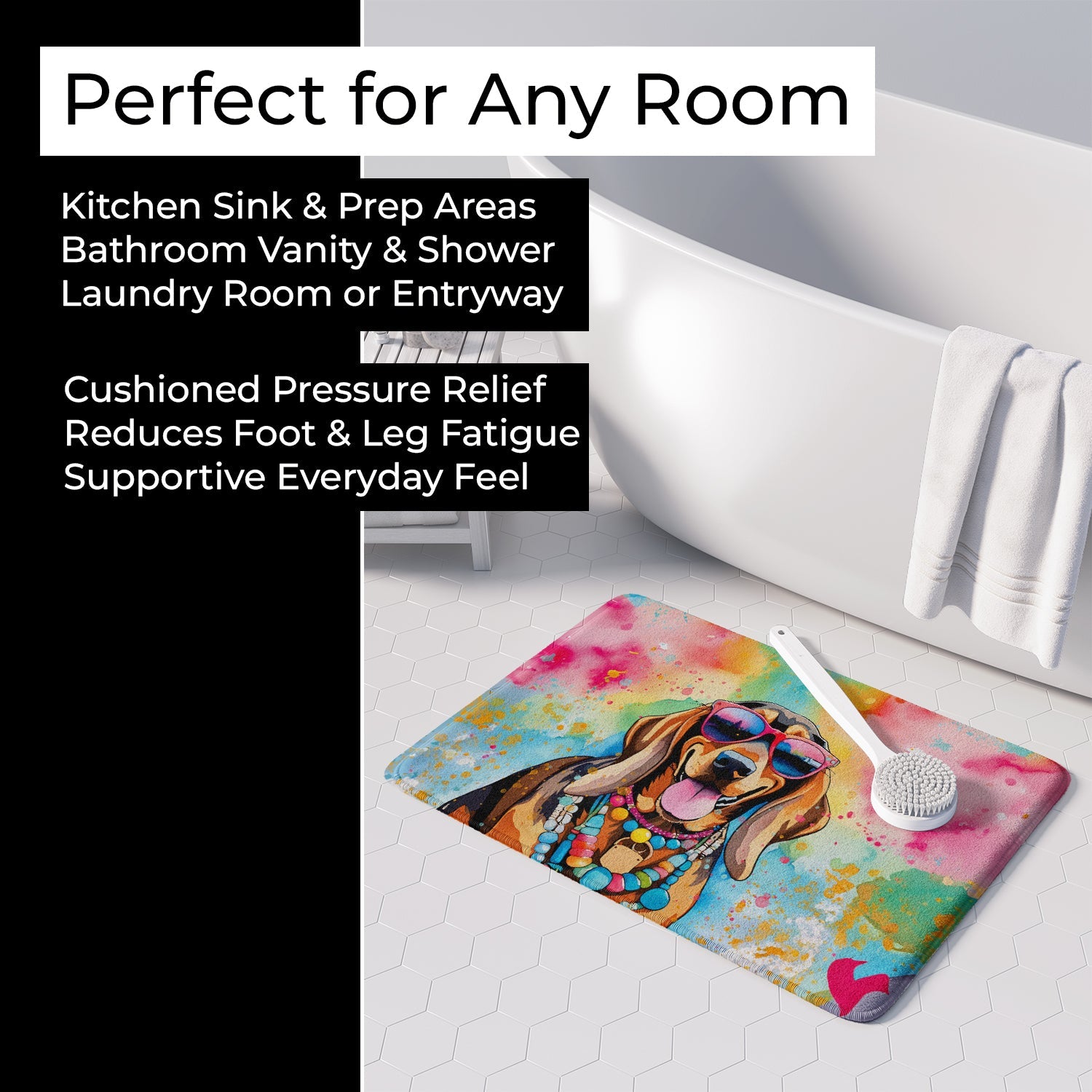 Doberman Pinscher Hippie Dawg Memory Foam Kitchen Mat Machine Washable Anti-Fatigue Cushion Comfort Bath or Kitchen Rug