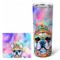 French Bulldog Hippie Dawg Stainless Steel Skinny Tumbler 20 oz Vacuum Double Walled Reusable Insulated Travel Cup