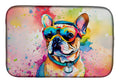 French Bulldog Hippie Dawg Dish Drying Mat Absorbent Dish Drying Mat Pad for Kitchen Counter Dish Drainer Mat for Countertop, 14 x 21", Multicolor