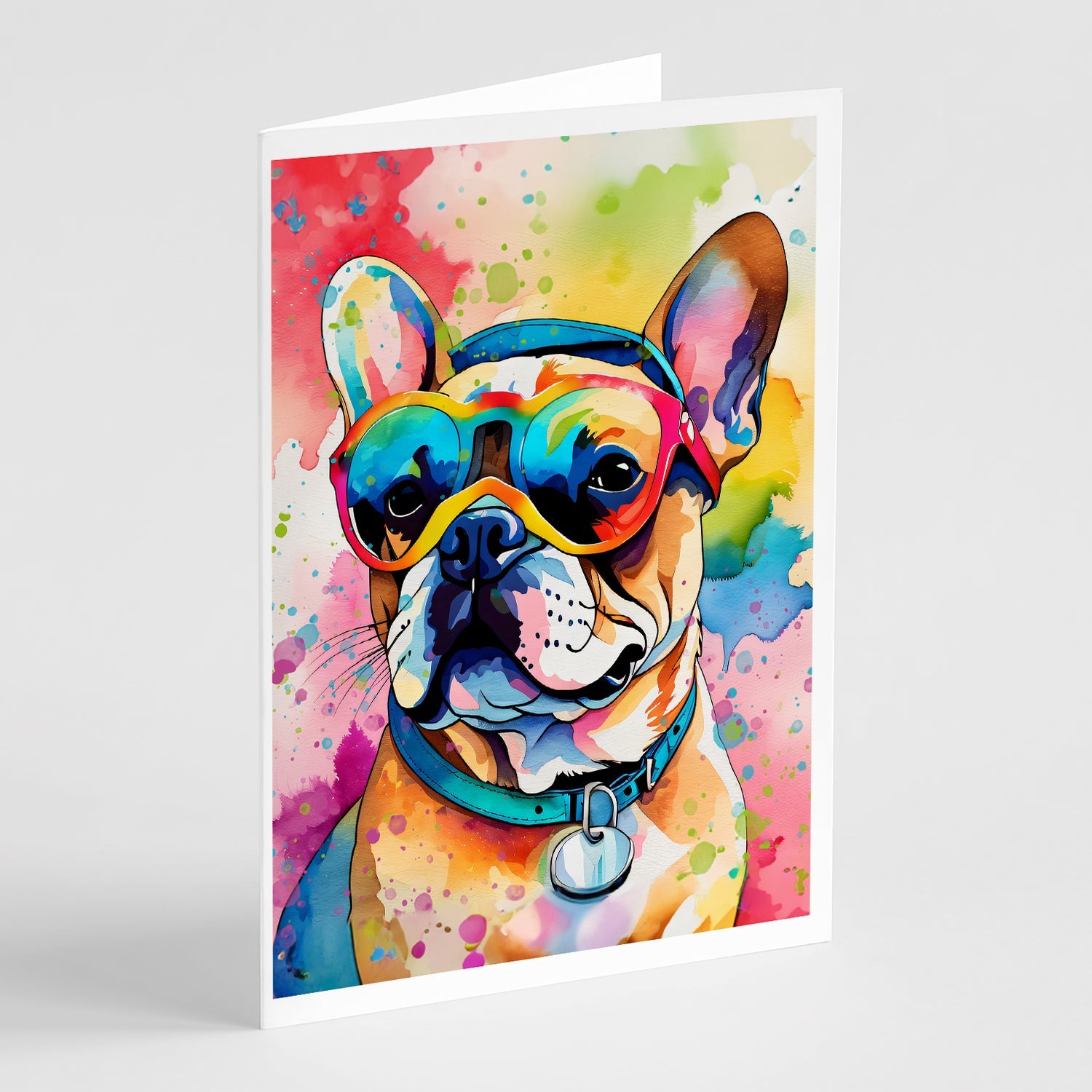 French Bulldog Hippie Dawg Greeting Cards Pack of 8 Blank Cards with Envelopes Whimsical A7 Size 5x7