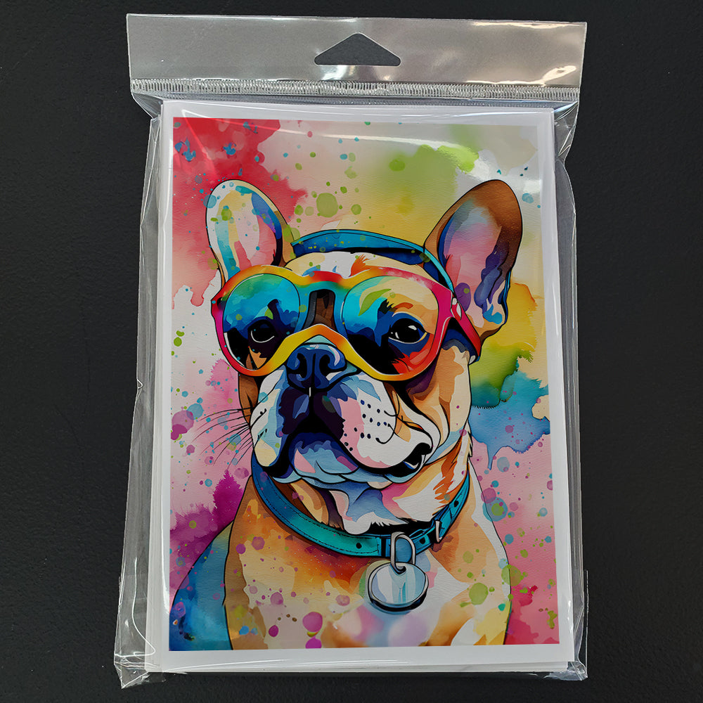 French Bulldog Hippie Dawg Greeting Cards Pack of 8 Blank Cards with Envelopes Whimsical A7 Size 5x7