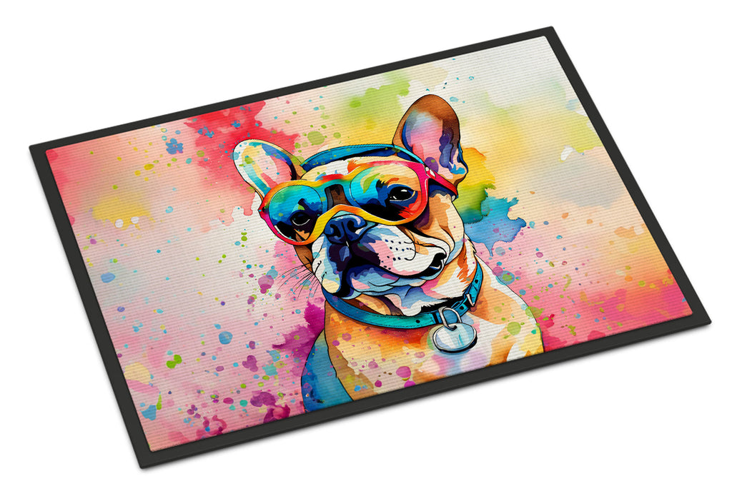 French Bulldog Hippie Dawg Doormat Indoor Outdoor 18H X 27W Front Door Mat Rugs for Entryway, Non Slip Washable