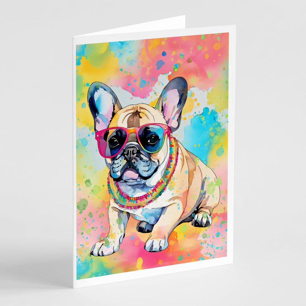 French Bulldog Hippie Dawg Greeting Cards Pack of 8 Blank Cards with Envelopes Whimsical A7 Size 5x7
