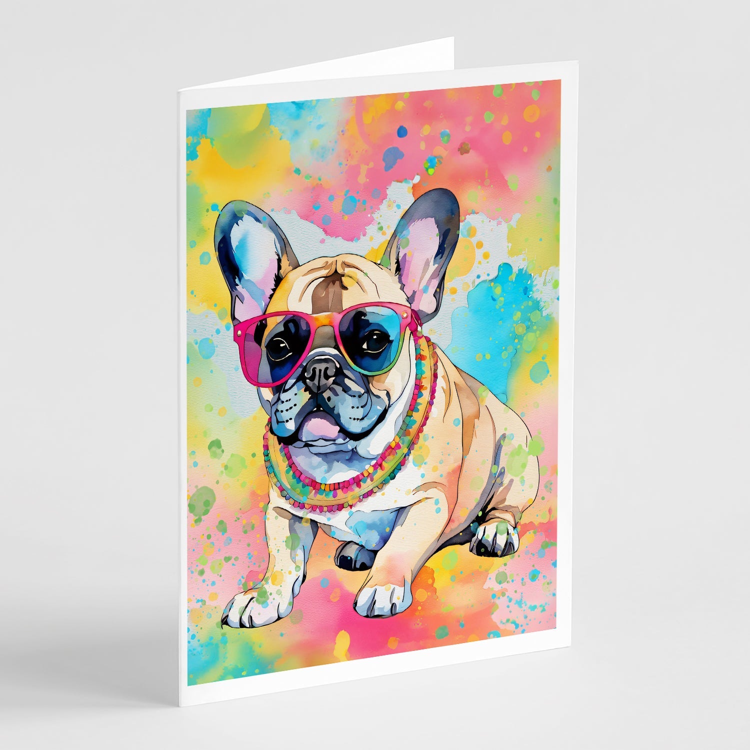 French Bulldog Hippie Dawg Greeting Cards Pack of 8 Blank Cards with Envelopes Whimsical A7 Size 5x7