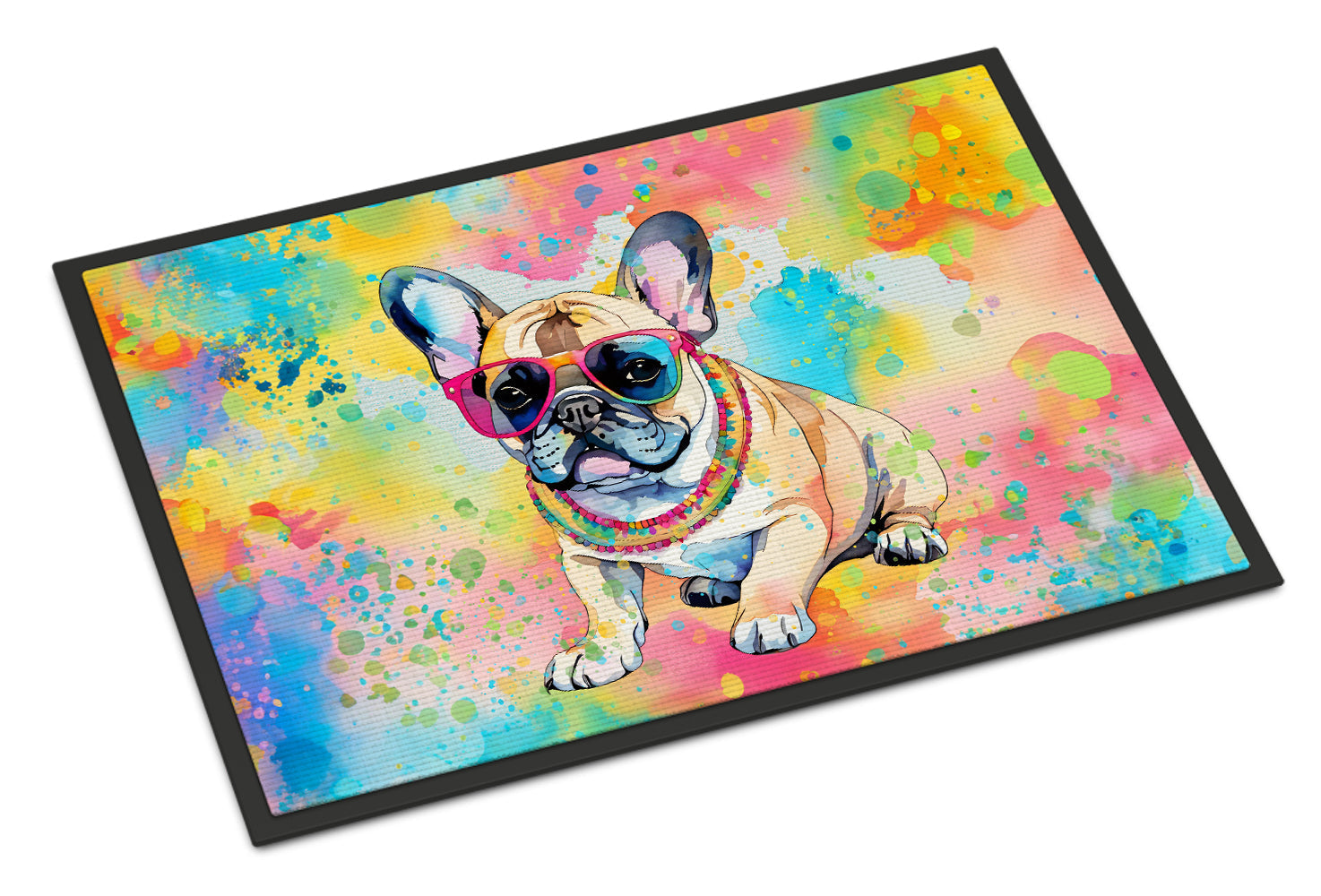 French Bulldog Hippie Dawg Doormat Indoor Outdoor 24H X 36W Front Door Mat Rugs for Entryway, Non Slip Washable Low Pile,