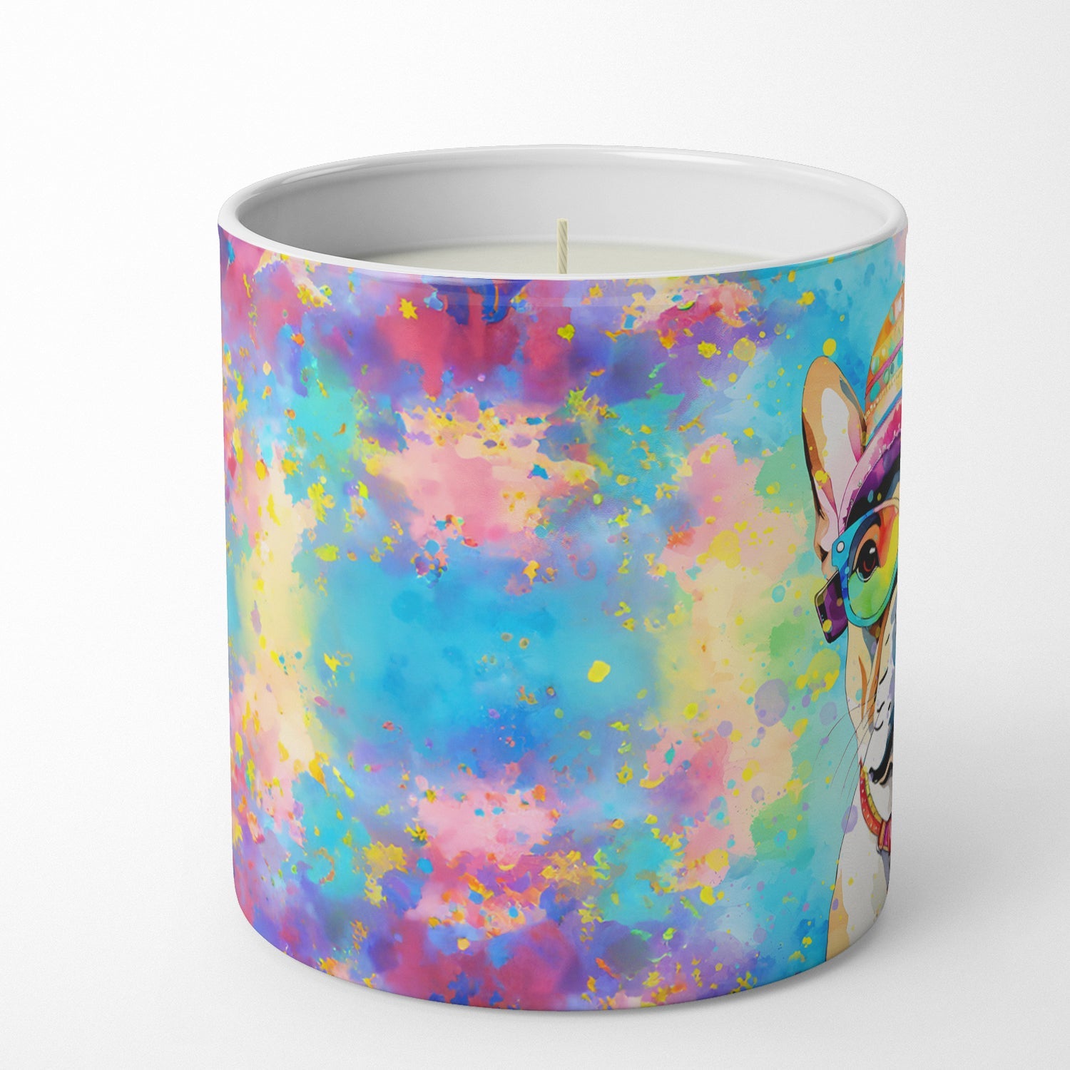 French Bulldog Hippie Dawg Decorative Soy Candle Nature Soy Wax Essential Oil Home Decor Ideal for Bedroom Kitchen Bath Office Gift, 10 oz
