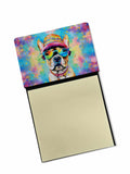 French Bulldog Hippie Dawg Watercolor Sticky Note Holder Refillable Dispenser Desk Accessory 3x3 Pad Gift