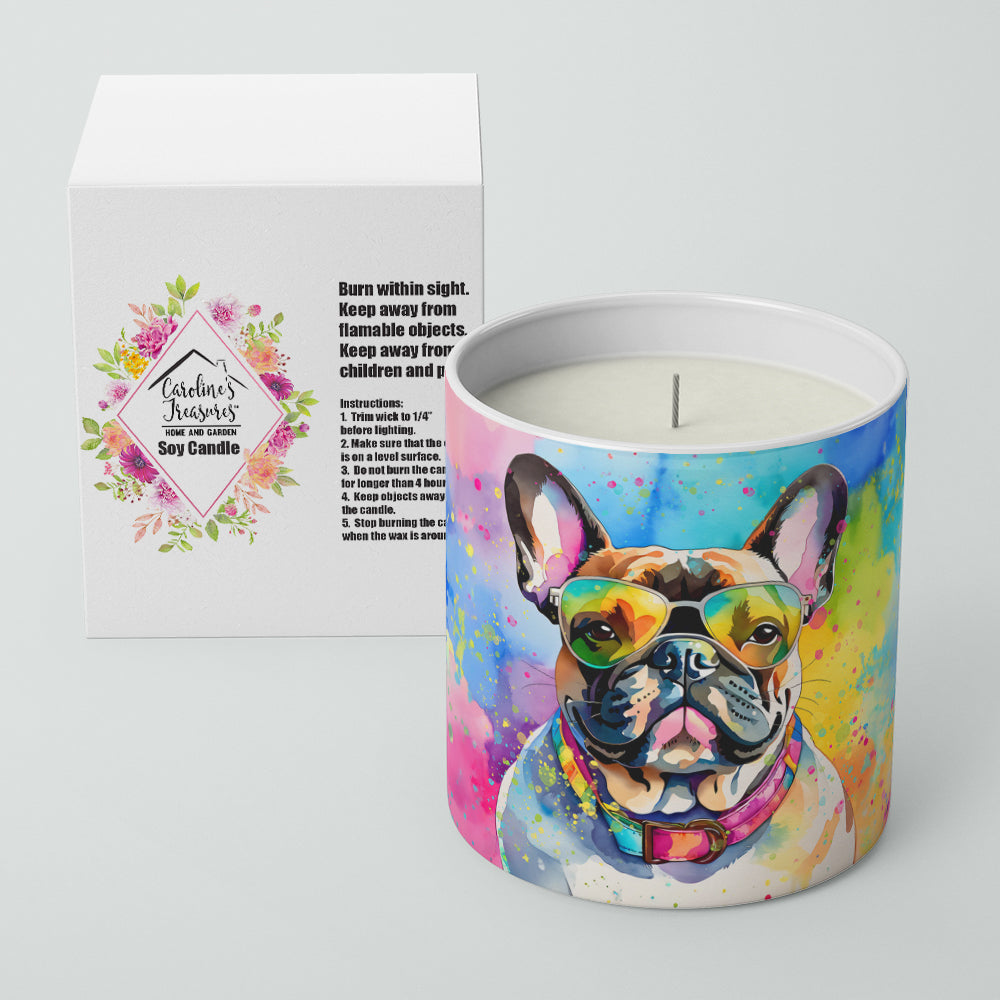 French Bulldog Hippie Dawg Decorative Soy Candle Nature Soy Wax Essential Oil Home Decor Ideal for Bedroom Kitchen Bath Office Gift, 10 oz
